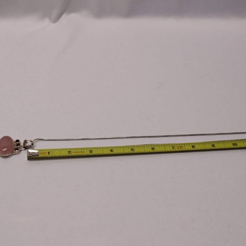 Sterling Silver Rose Quartz Gemstone and Red Glass Stone Necklace - Picture 12 of 13